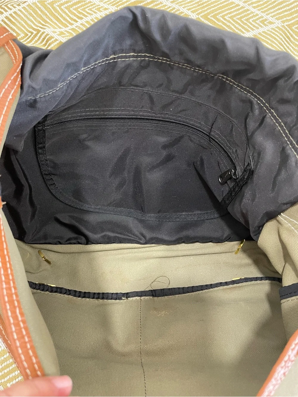 Vintage 1990s Eddie Bauer cotton Canvas Messenger with Brown Leather Trim